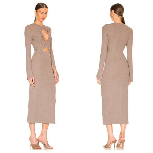 REVOLVE LNA Tenley Cut Out Midi Dress Size S in Coco Bean NWT - Picture 2 of 11
